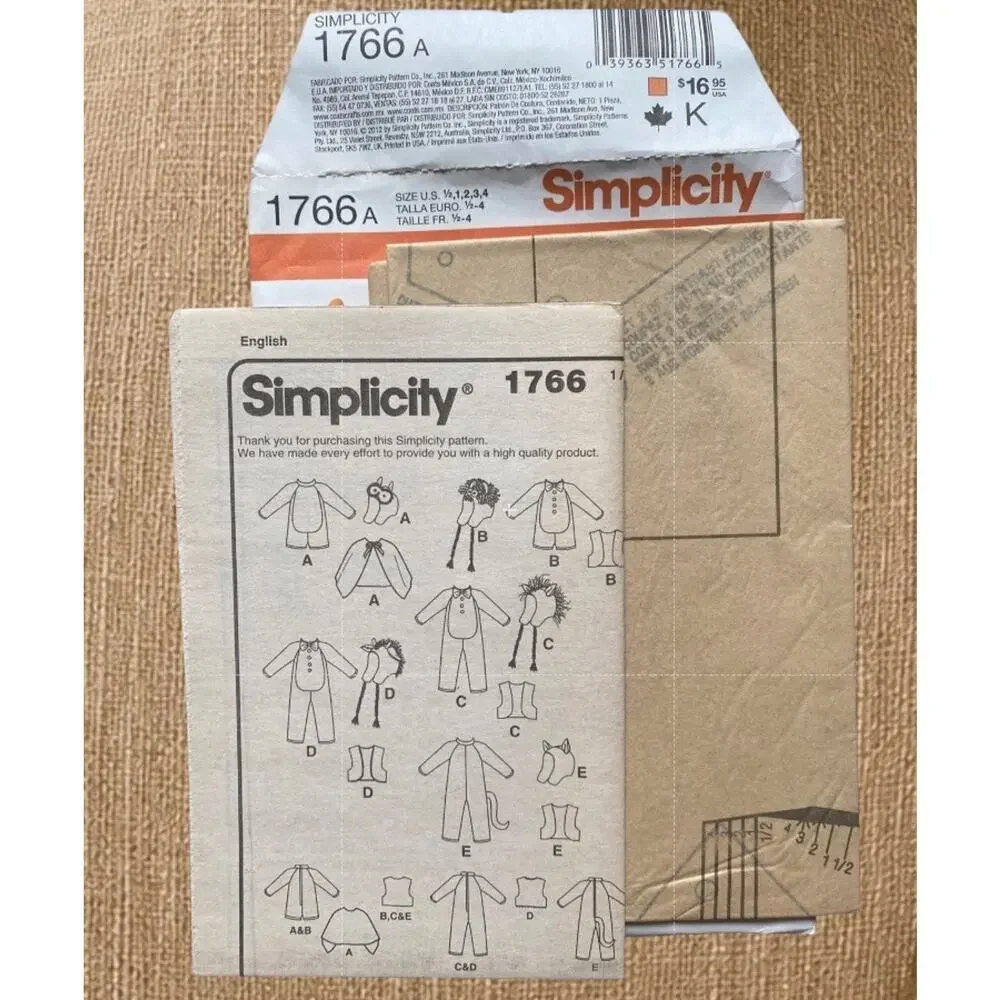 Simplicity 1766 Toddler Costume Pattern Animal Owl Giraffe Zebra Monster